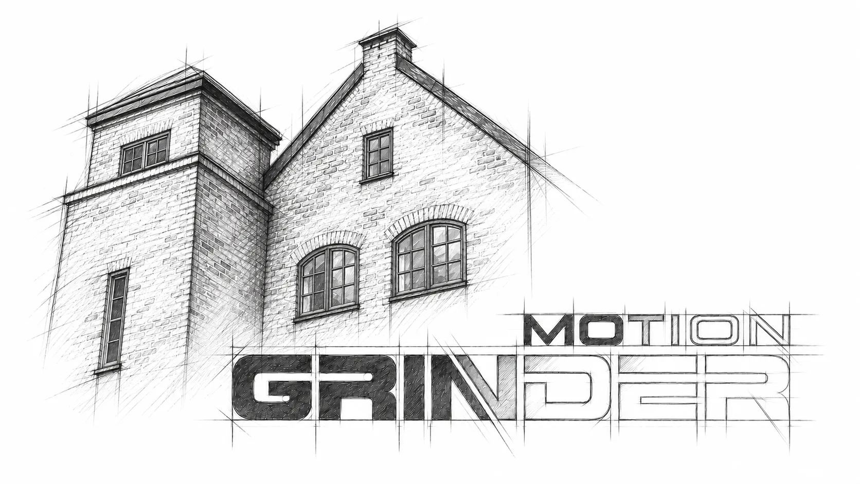 Pencil illustration of the Motion Grinder studio building and logo, marking the studio’s new chapter in 2020