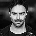 Black and white photo of actor Marios Gavrilis